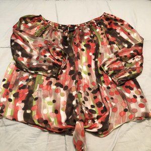 new direction multi color abstract print tie waist blouse size medium